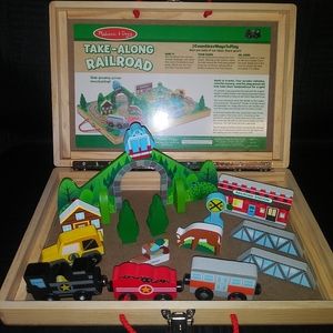Melissa & Doug Take-Along Railroad17 Piece Railroad play set with wooden storage